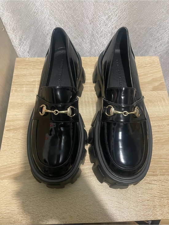 Princess Polly Shoes - Princess Polly black faux leather loafers with gold hardware